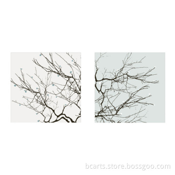 Fashion Hall Decoration Artwork Branch Diptych Painting on Matte Fabric Canvas